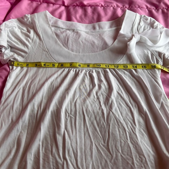 Y2K Women's White Short Sleeve Bow Accent Scoop Neck Blouse Coquette Top - Picture 7 of 8